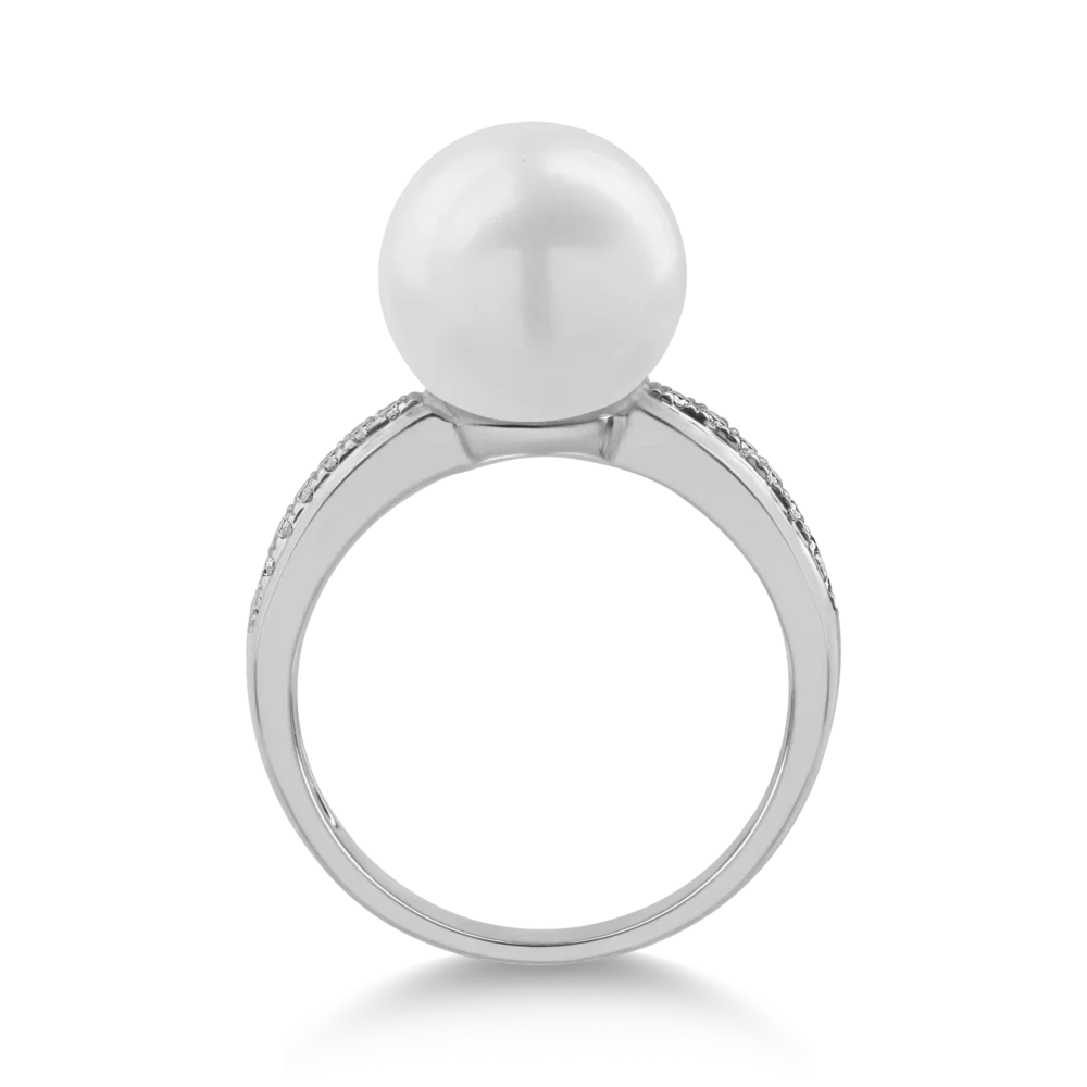 Inel din aur alb cu perla de cultura de 7.5ct si diamante de 0.11ct - imagine 2