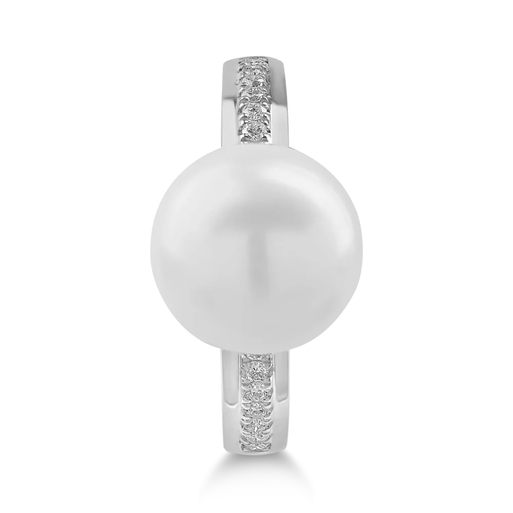 Inel din aur alb cu perla de cultura de 7.5ct si diamante de 0.11ct - imagine 3