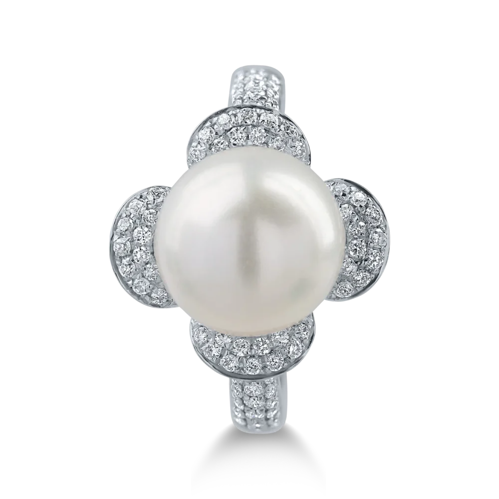 Inel din aur alb cu perla de cultura de 8.5ct si diamante de 0.4ct - imagine 2
