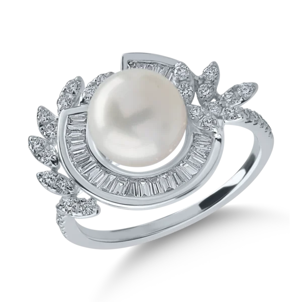 Inel din aur alb cu perle de cultura de 3.8ct si diamante de 0.4ct