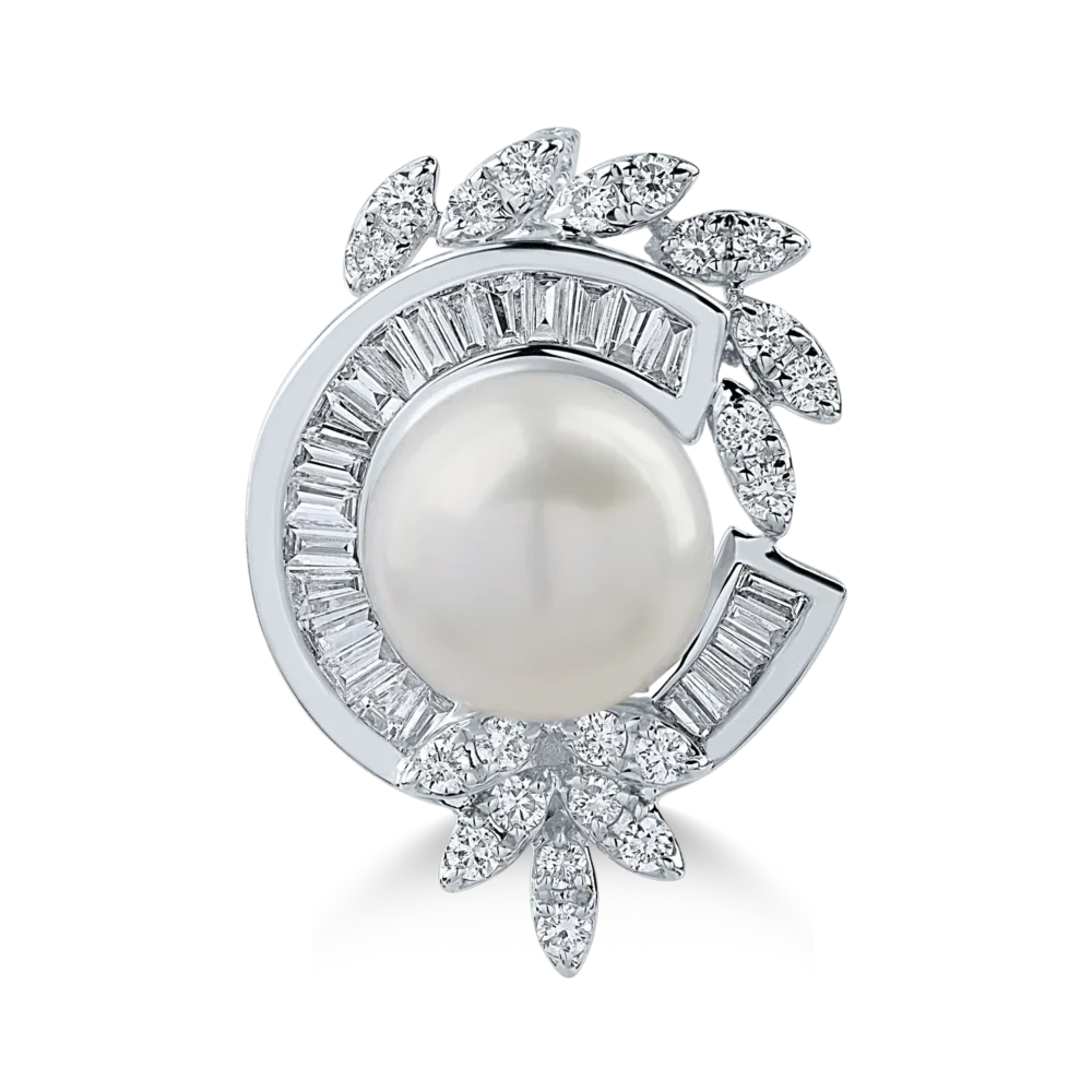 Inel din aur alb cu perle de cultura de 3.81ct si diamante de 0.44ct - imagine 2