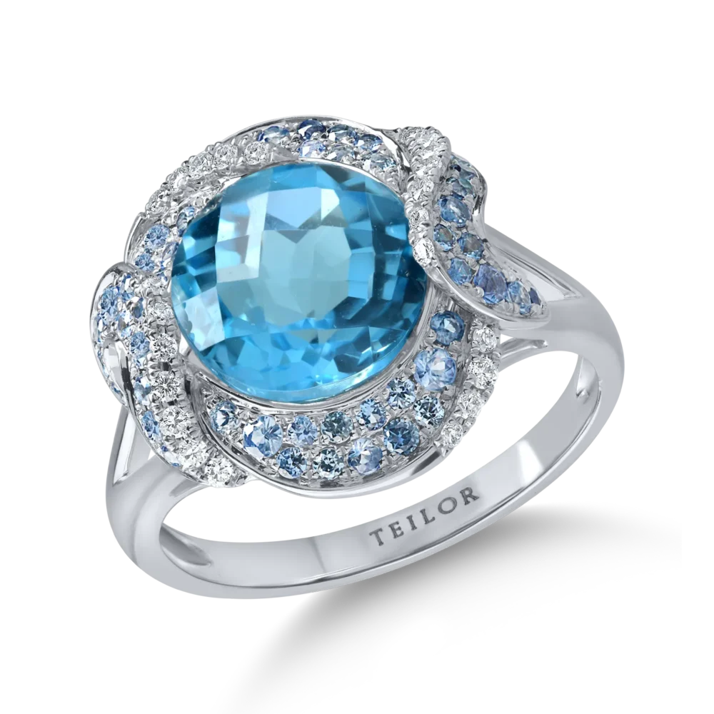 Inel din aur alb cu pietre pretioase si semipretioase de 4.4ct