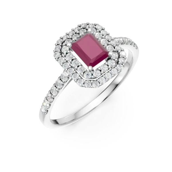 Inel din aur alb cu rubin rectangular de 0.7ct si diamante de 0.4ct