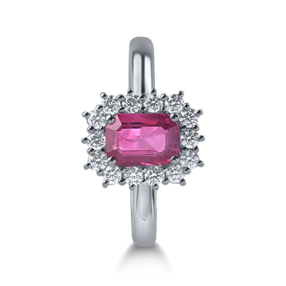 Inel din aur alb cu rubin octogonal de 1ct si diamante de 0.3ct - imagine 2