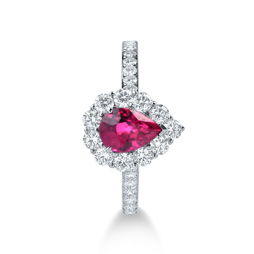 Inel din aur alb cu rubin pear si diamante de 1.8ct - imagine 2