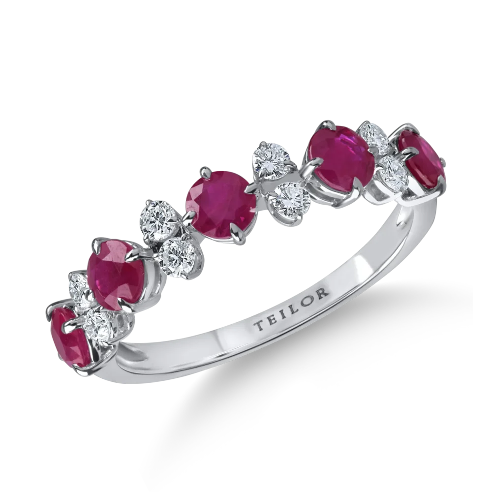 Inel din aur alb cu rubine de 1.1ct si diamante microsetting de 0.2ct
