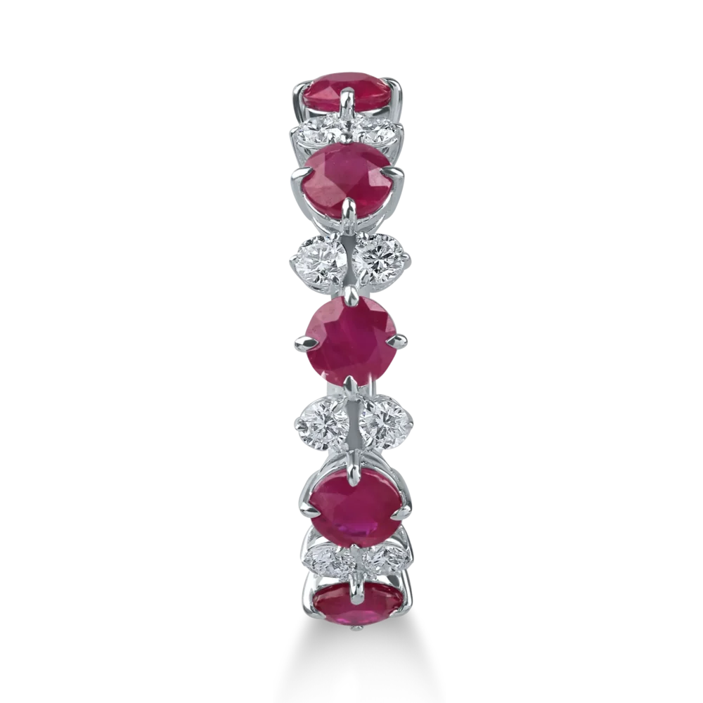 Inel din aur alb cu rubine de 1.1ct si diamante microsetting de 0.2ct - imagine 2