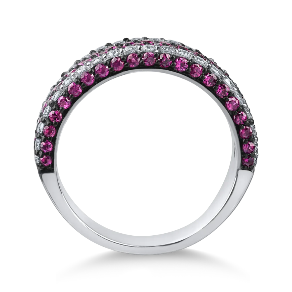 Inel semi eternity din aur alb cu rubine de 1.3ct si diamante de 0.6ct - imagine 2