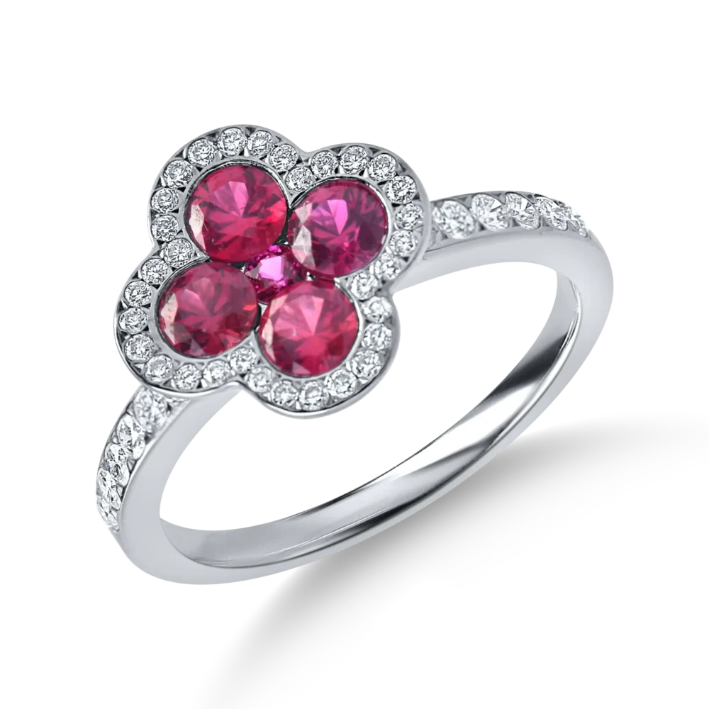 Inel din aur alb cu rubine si diamante de 1.3ct