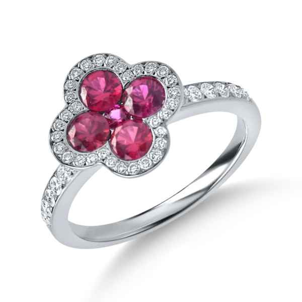 Inel din aur alb cu rubine si diamante de 1.3ct