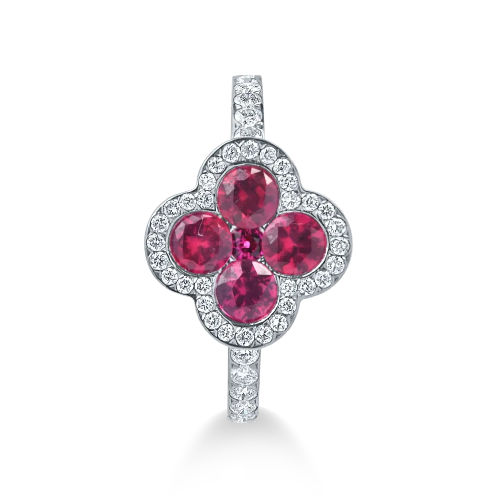 Inel din aur alb cu rubine si diamante de 1.3ct - imagine 2