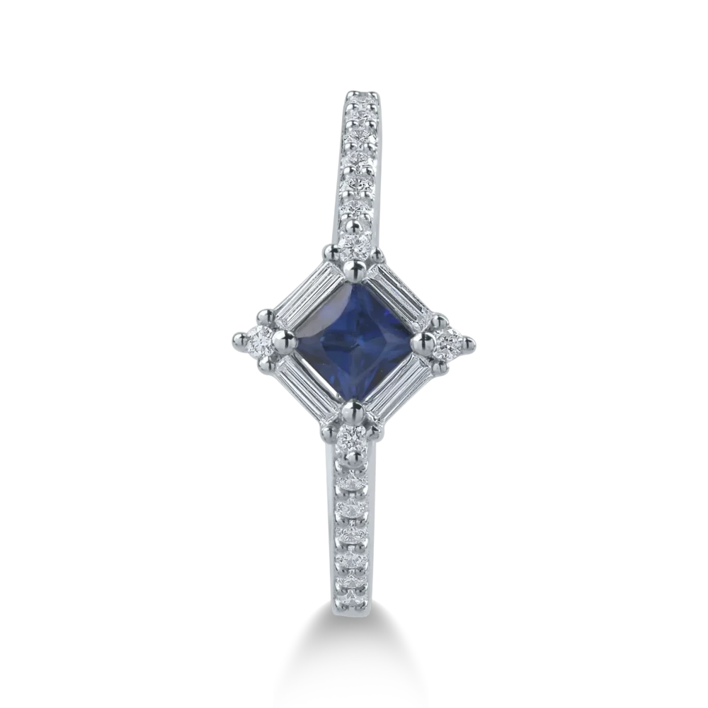 Inel din aur alb cu safir princess de 0.3ct si diamante de 0.18ct - imagine 2