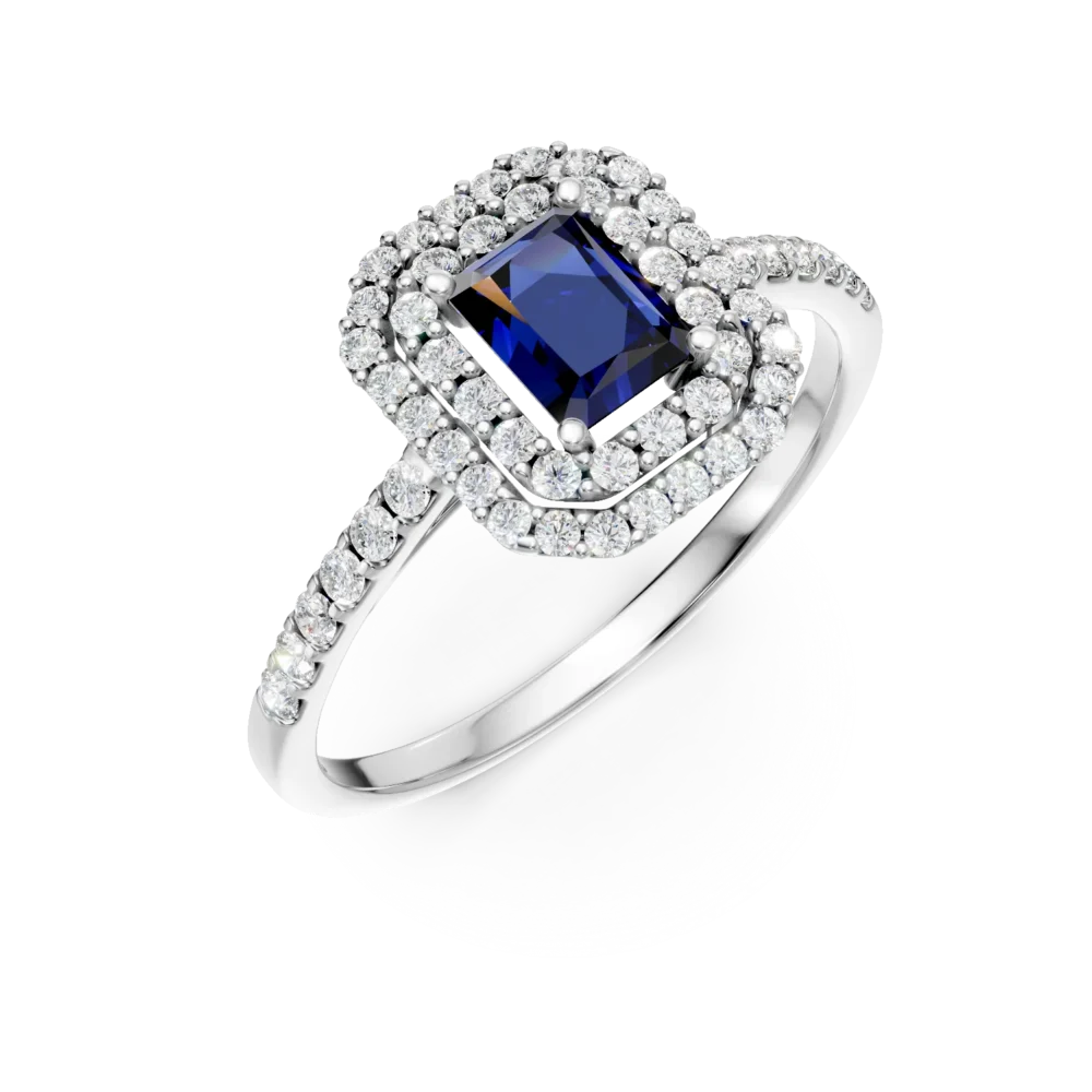 Inel din aur alb cu safir rectangular de 0.5ct si diamante de 0.4ct