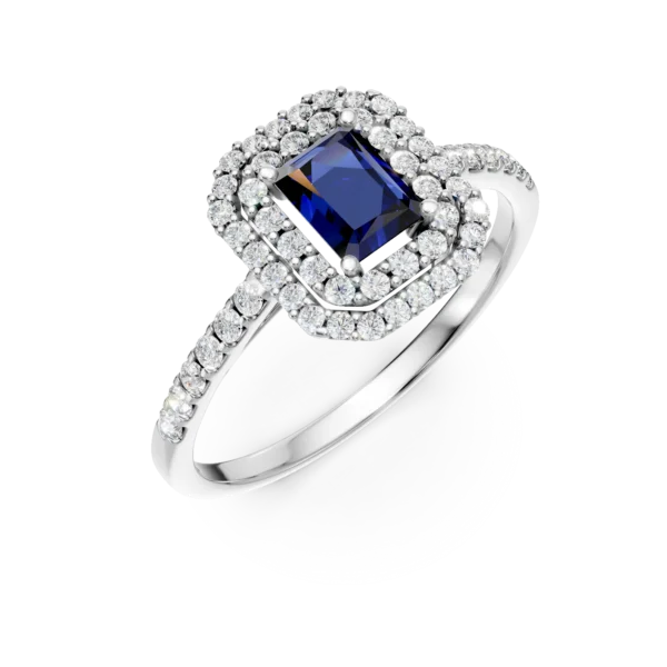 Inel din aur alb cu safir rectangular de 0.5ct si diamante de 0.4ct