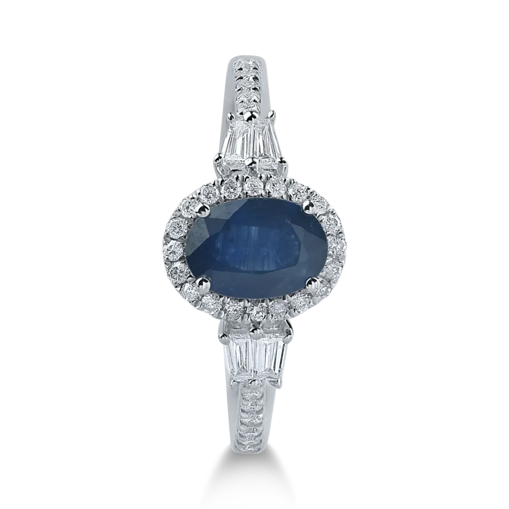 Inel din aur alb cu safir oval de 0.98ct si diamante de 0.3ct - imagine 2