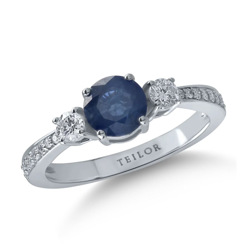 Inel din aur alb cu safir de 1.09ct si diamante de 0.34ct
