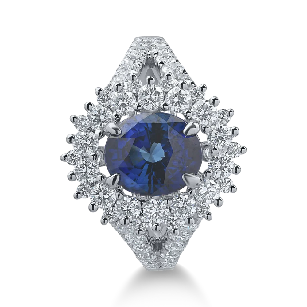 Inel din aur alb cu safir oval de 2.3ct si diamante de 1.3ct - imagine 2