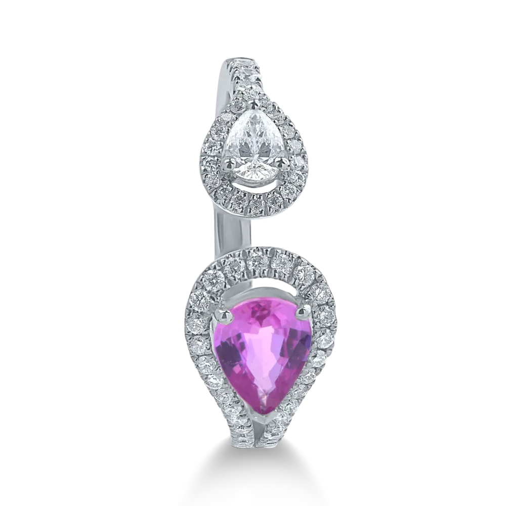 Inel din aur alb cu safir roz pear de 0.7ct si diamante de 0.4ct - imagine 2