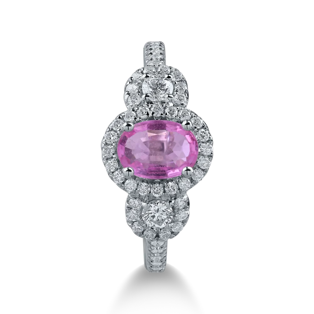 Inel din aur alb cu safir roz oval de 0.99ct si diamante de 0.5ct - imagine 2