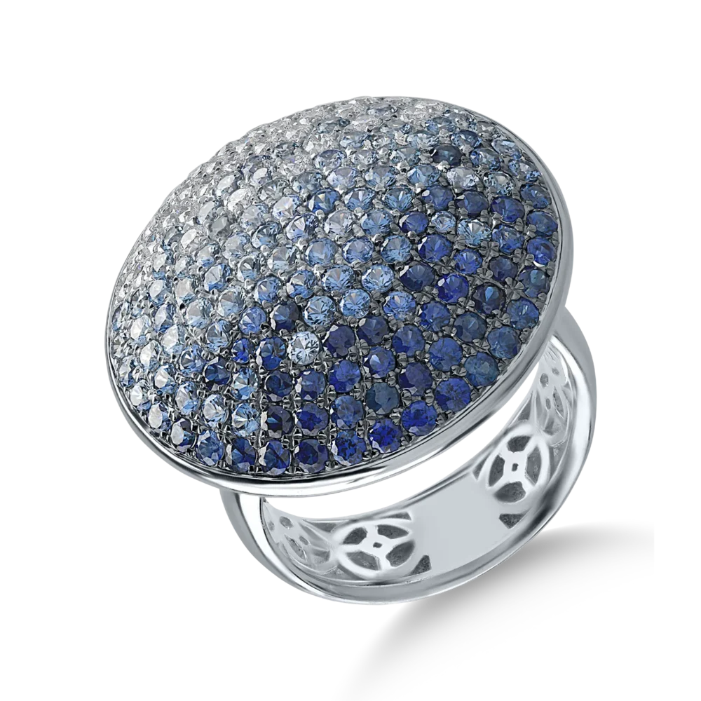 Inel din aur alb cu safire albastre de 3.32ct si diamante de 0.69ct