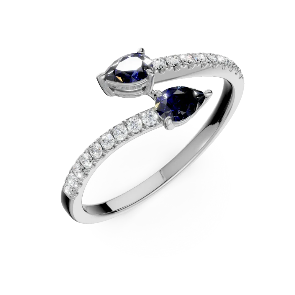 Inel din aur alb cu safire pear de 0.4ct si diamante de 0.1ct