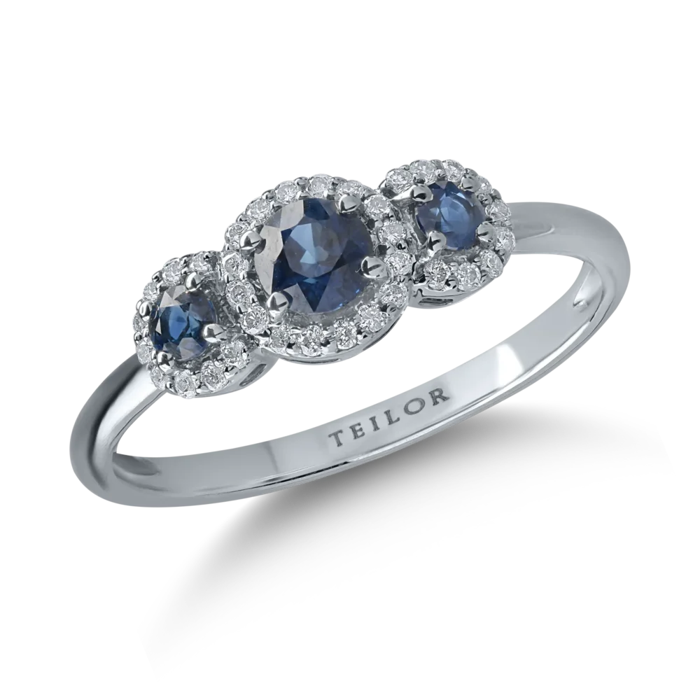 Inel din aur alb cu safire de 0.53ct si diamante de 0.14ct