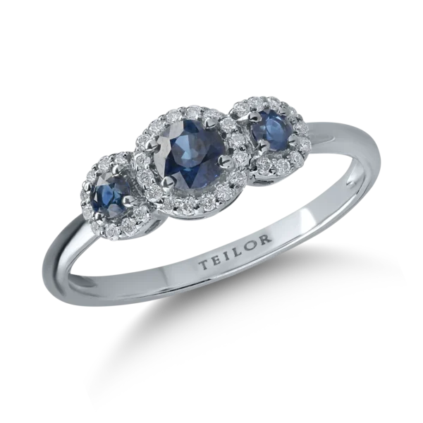 Inel din aur alb cu safire de 0.53ct si diamante de 0.14ct