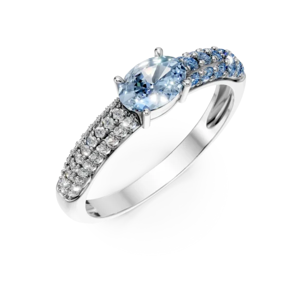 Inel din aur alb cu safire ovale si rotunde de 0.9ct si diamante de 0.1ct