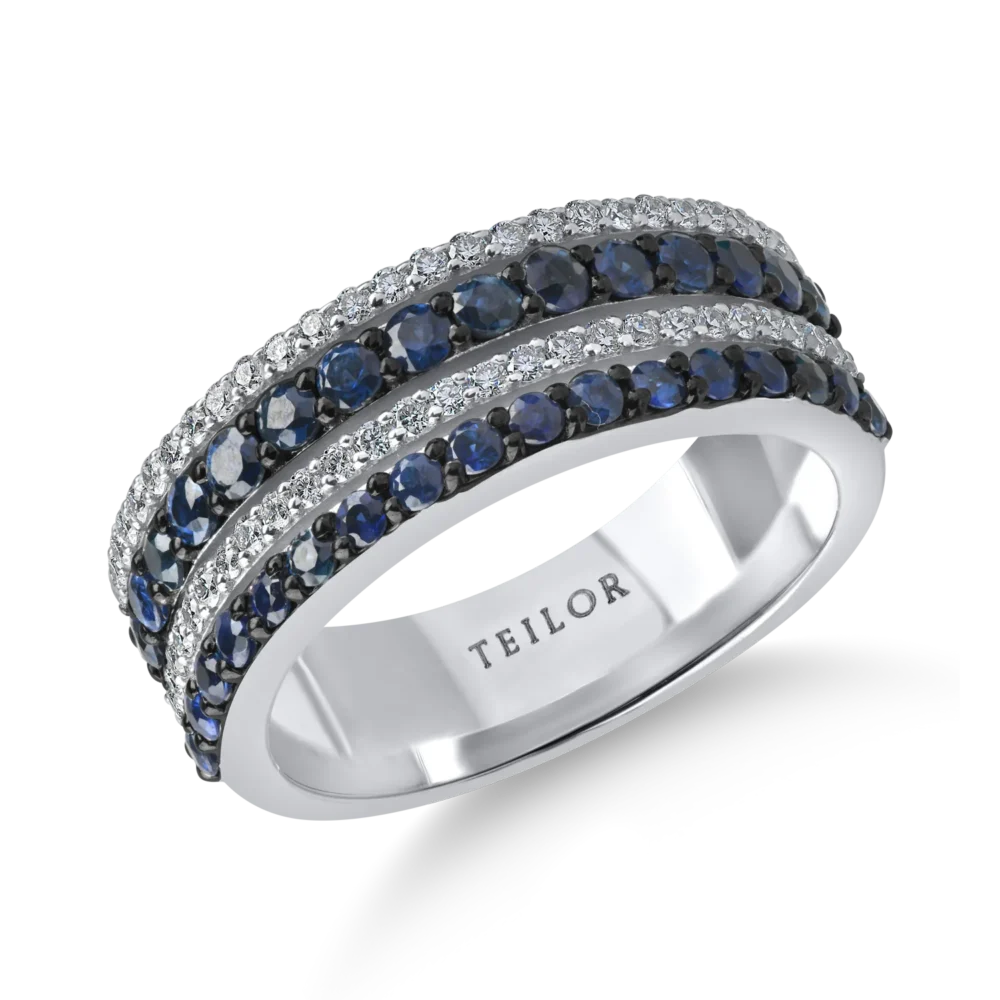 Inel din aur alb cu safire de 0.9ct si diamante microsetting de 0.3ct