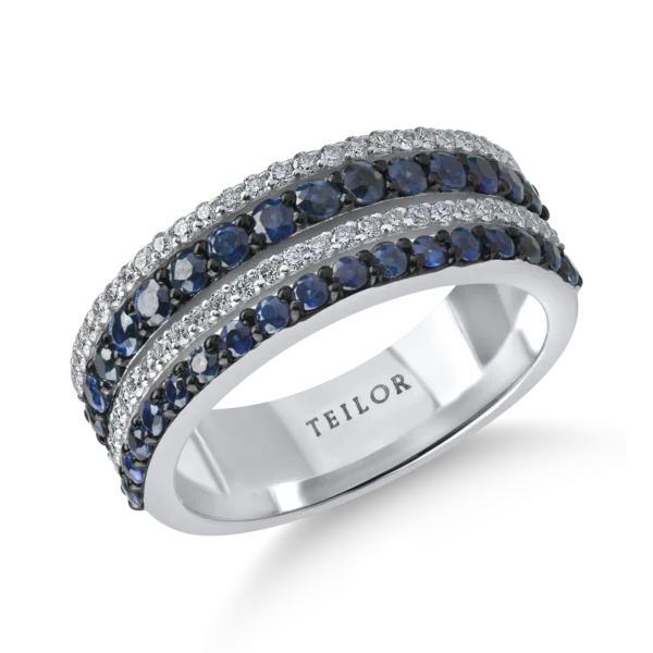 Inel din aur alb cu safire de 0.9ct si diamante microsetting de 0.3ct