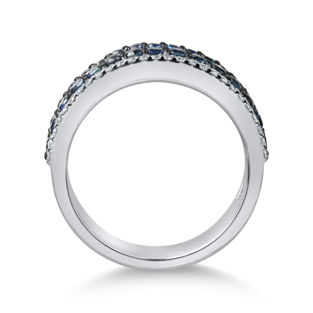 Inel din aur alb cu safire de 0.9ct si diamante microsetting de 0.3ct - imagine 2