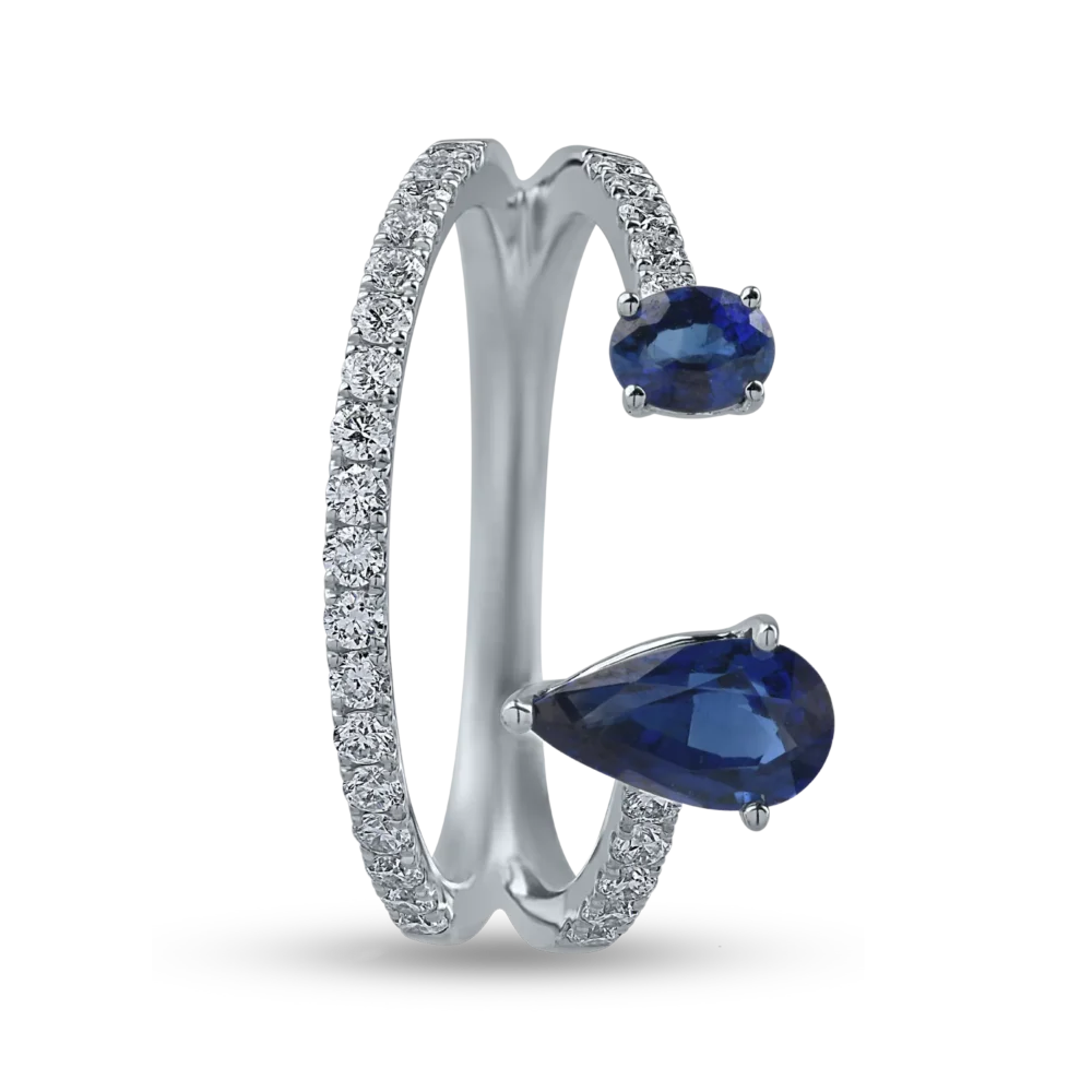 Inel din aur alb cu safire pear si rotunde de 1.1ct si diamante de 0.38ct - imagine 2