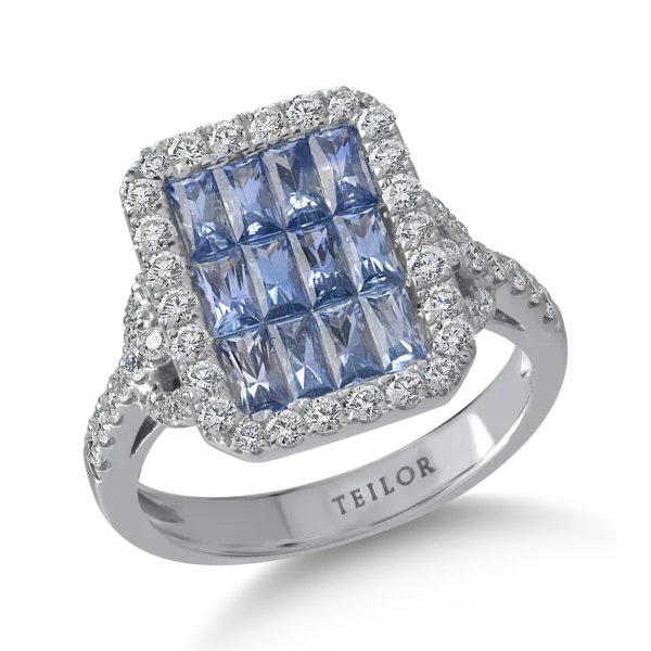 Inel din aur alb cu safire octogonale de 1.65ct si diamante de 0.68ct