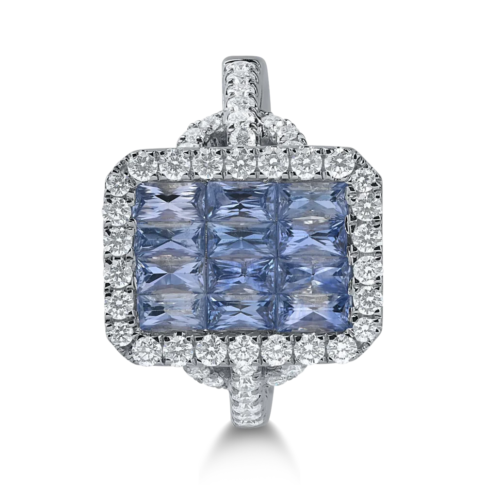 Inel din aur alb cu safire octogonale de 1.65ct si diamante de 0.68ct - imagine 2