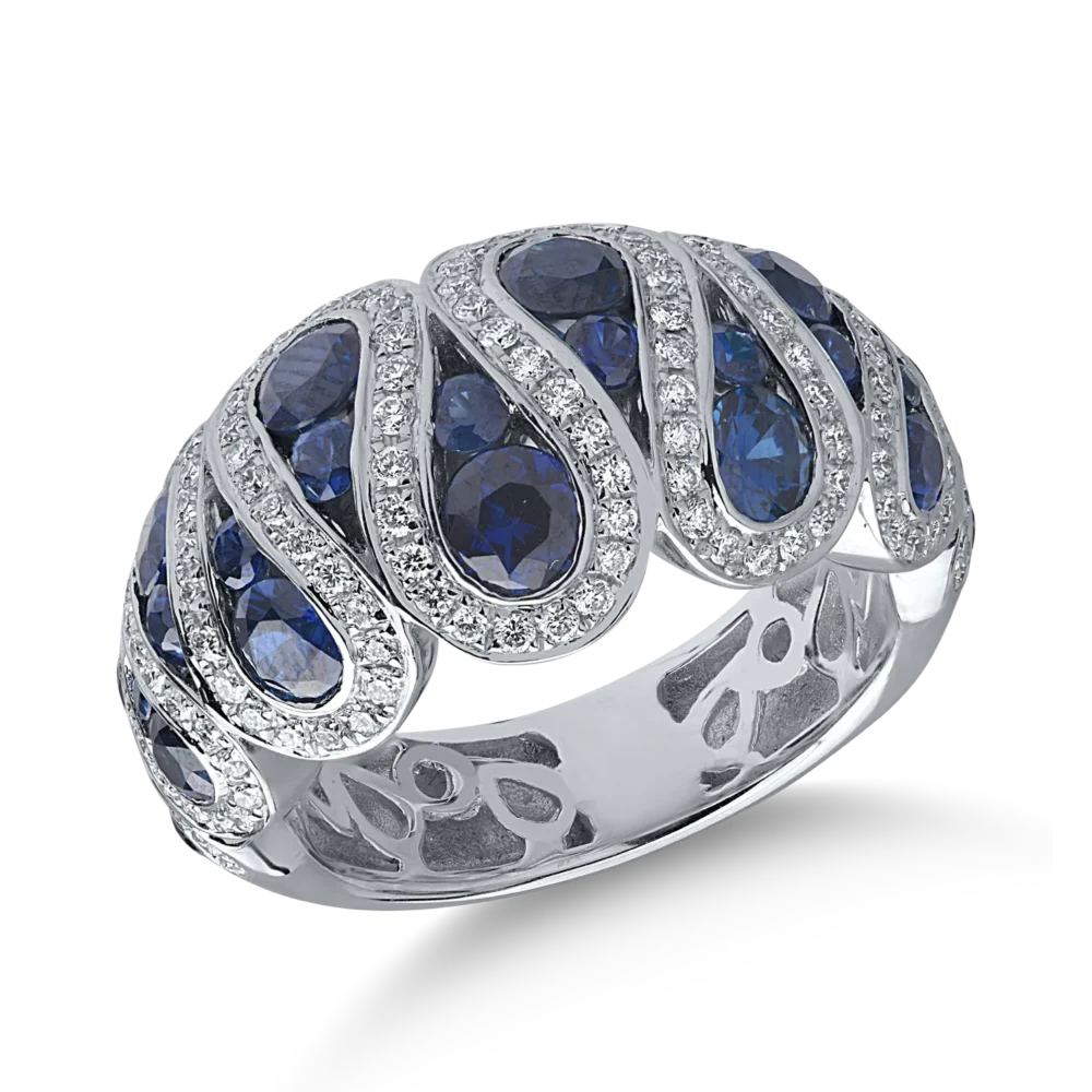 Inel din aur alb cu safire de 2.61ct si diamante de 0.64ct