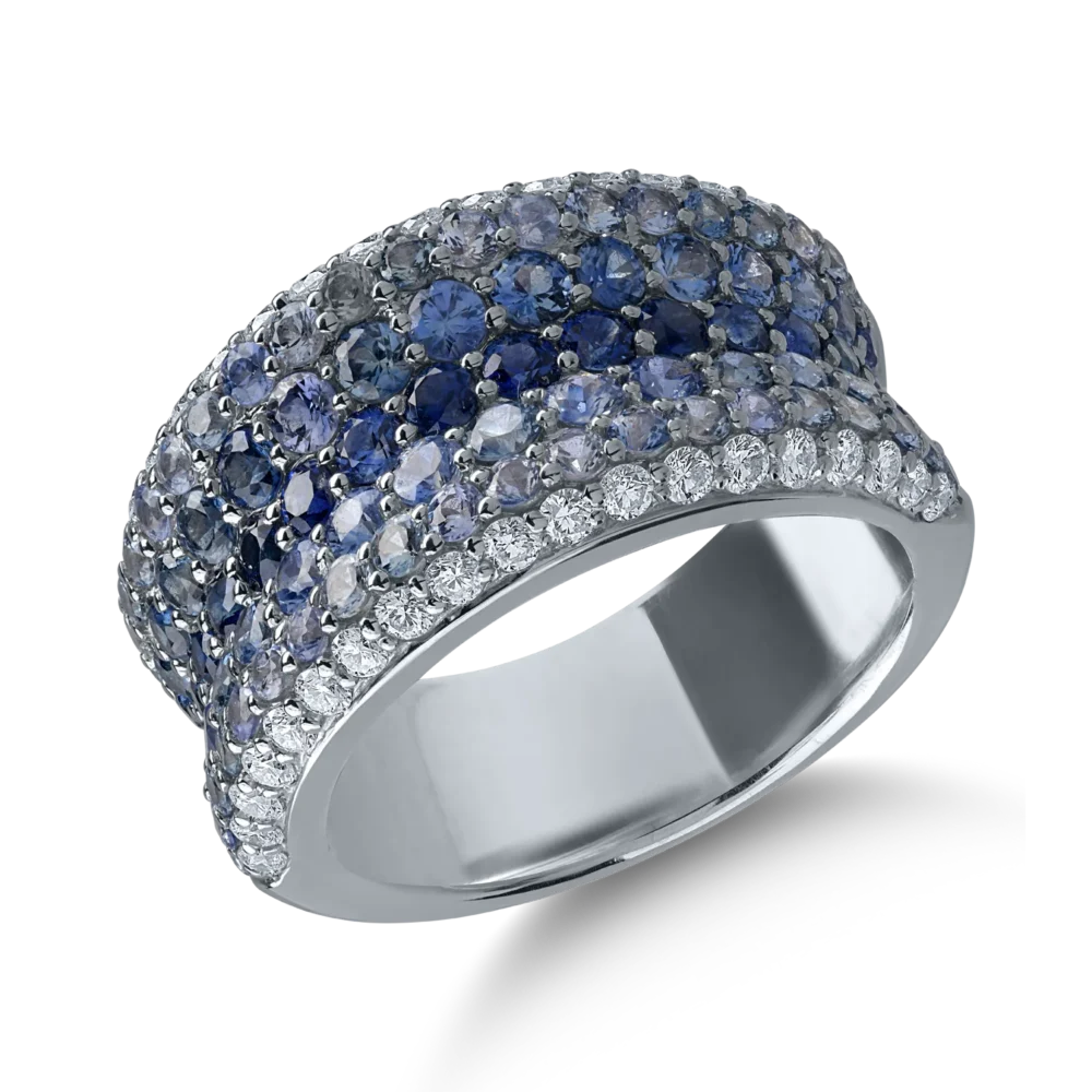 Inel din aur alb cu safire de 2.82ct si diamante de 0.53ct