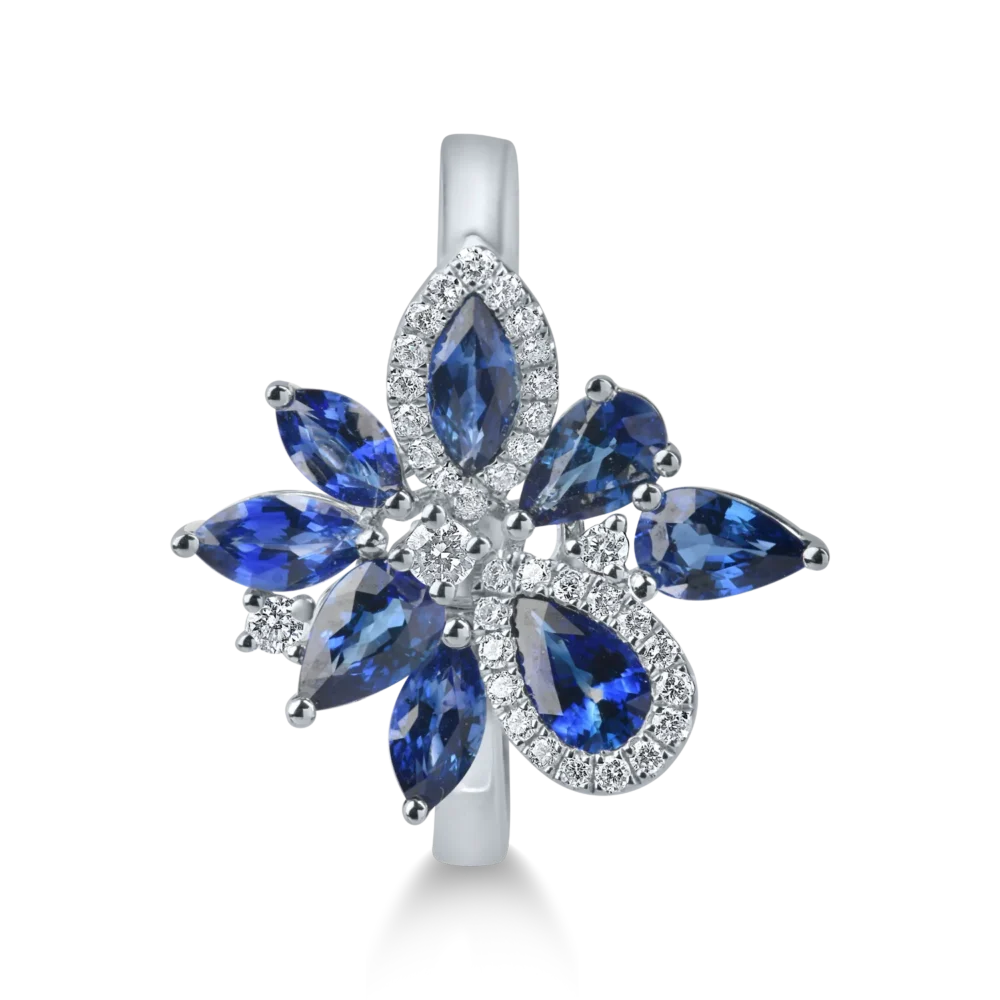 Inel din aur alb cu safire marquise si pear si diamante de 1.6ct - imagine 2