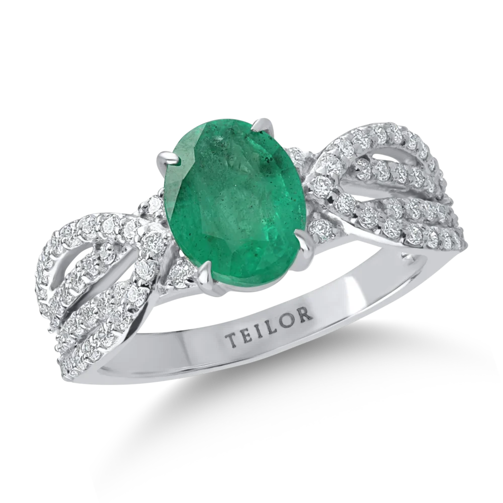 Inel din aur alb cu smarald cushion de 1.4ct si diamante de 0.4ct