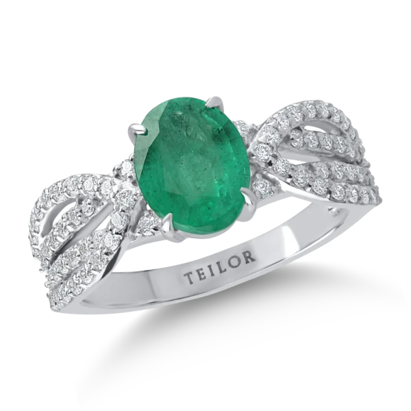 Inel din aur alb cu smarald cushion de 1.4ct si diamante de 0.4ct