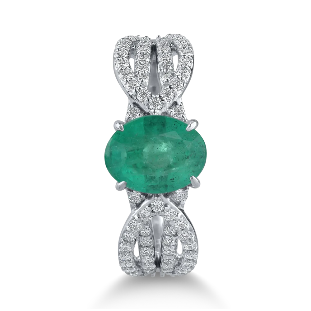 Inel din aur alb cu smarald cushion de 1.4ct si diamante de 0.4ct - imagine 2