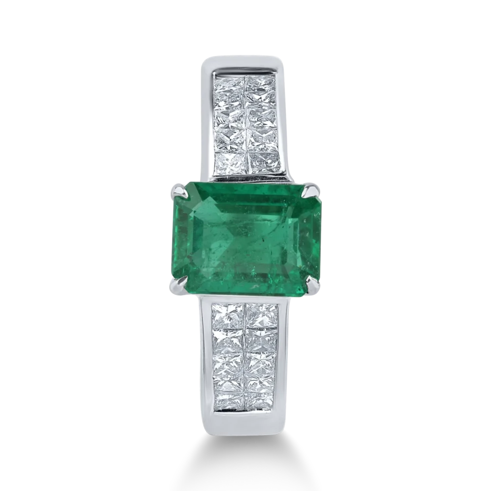 Inel din aur alb cu smarald emerald de 1.49ct si diamante de 0.7ct - imagine 2