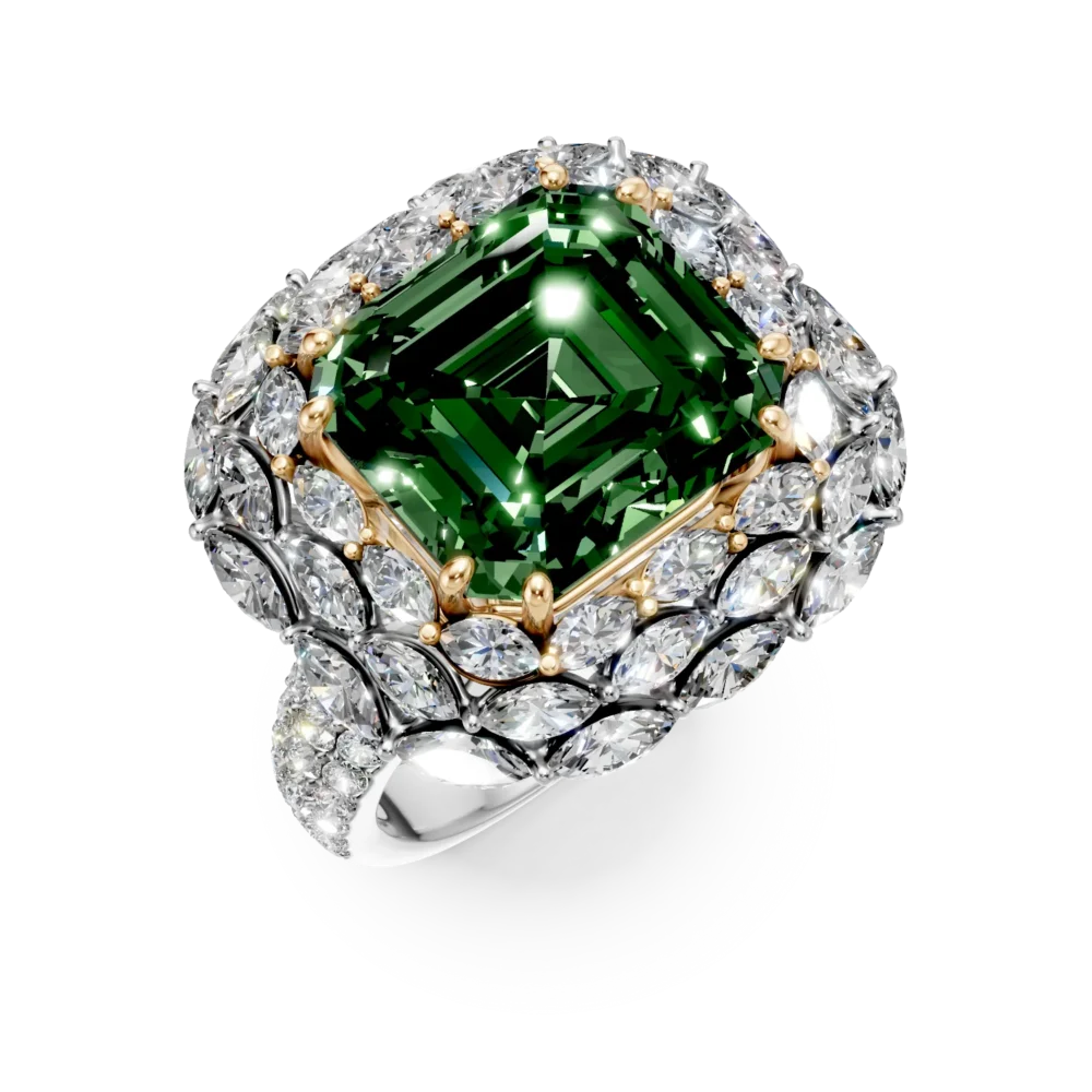 Inel din aur alb cu smarald de 10.91ct si diamante de 3.14ct