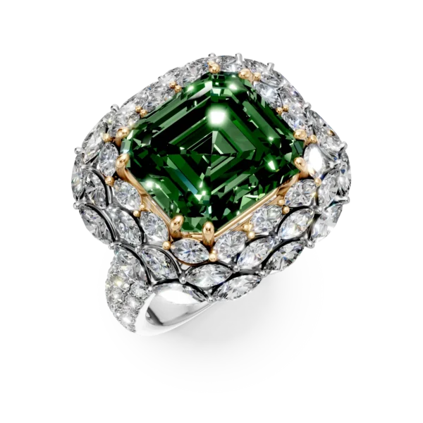 Inel din aur alb cu smarald de 10.91ct si diamante de 3.14ct