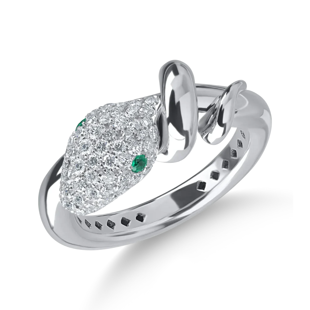 Inel din aur alb cu smaralde de 0.05ct si diamante microsetting de 0.5ct