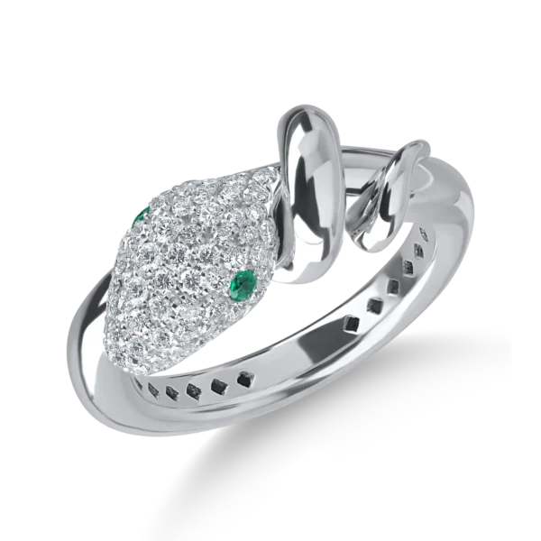 Inel din aur alb cu smaralde de 0.05ct si diamante microsetting de 0.5ct