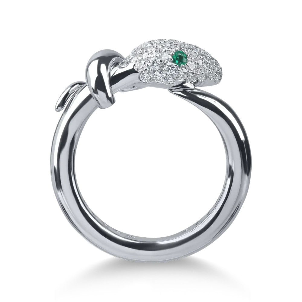 Inel din aur alb cu smaralde de 0.05ct si diamante microsetting de 0.5ct - imagine 2