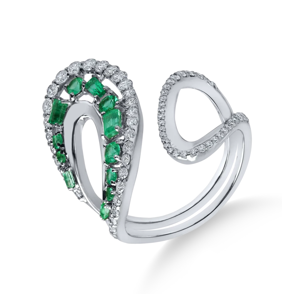 Inel din aur alb cu smaralde de 0.5ct si diamante microsetting de 0.6ct