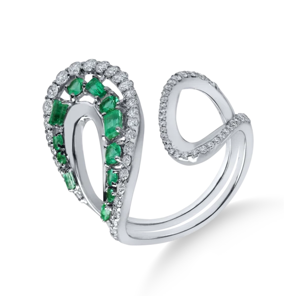 Inel din aur alb cu smaralde de 0.5ct si diamante microsetting de 0.6ct