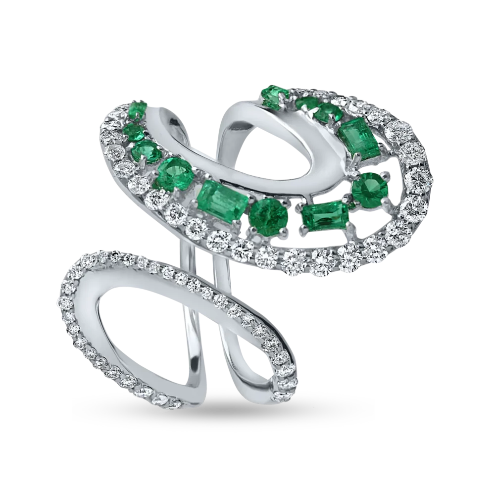 Inel din aur alb cu smaralde de 0.5ct si diamante microsetting de 0.6ct - imagine 2