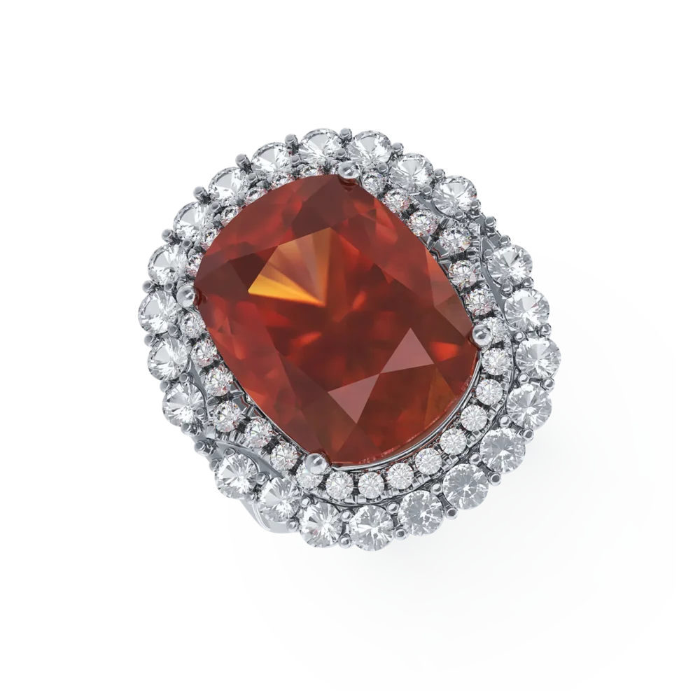 Inel din aur alb cu spessartin oval de 15.35ct si diamante de 1.31ct